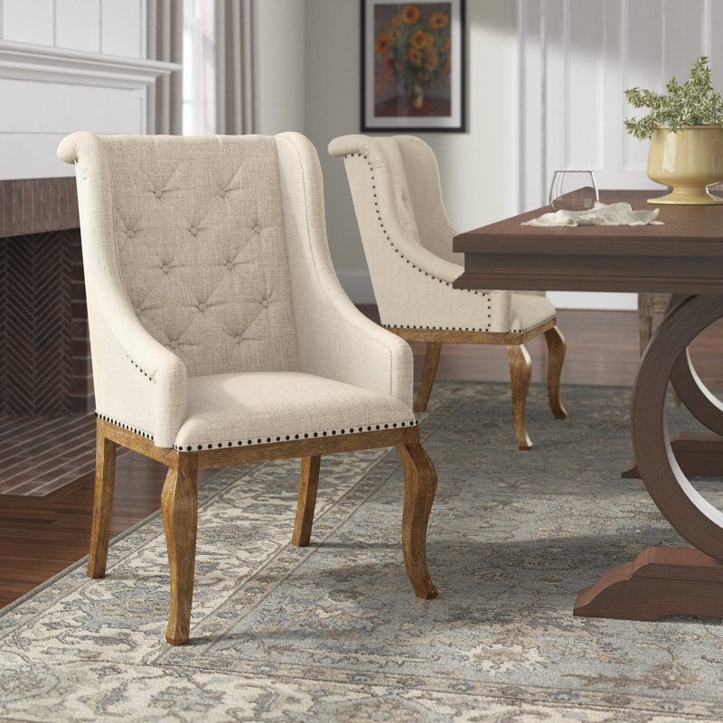 Cream Upholstered Arm Chair with Barley Brown Wooden Legs