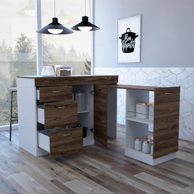 Armoire de cuisine, trois tiroirs, deux tablettes internes