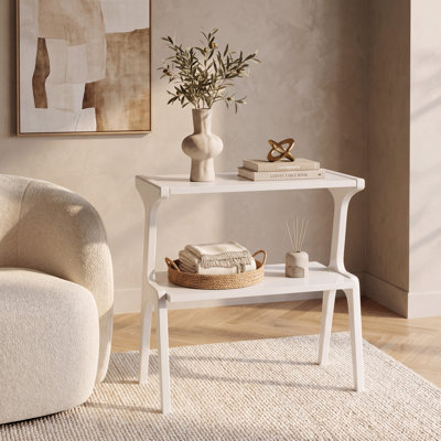 26.38'' 2-Tier White Solid Wood End Table with Storage Shelf