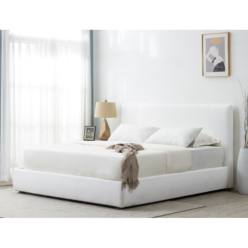 Callahan Upholstered Platform Bed, Queen, White Linen