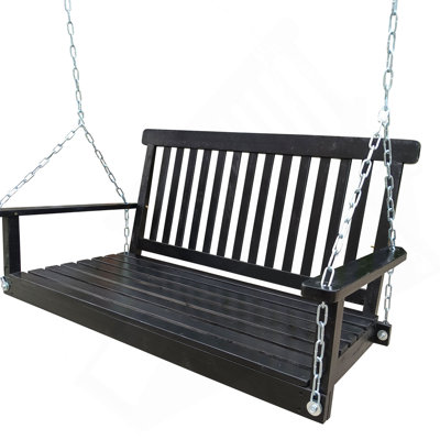 Front Porch Swing With Armrests, Wood Bench Swing With Hanging Chains,For Outdoor Patio ,Garden Yard, Porch, Backyard,  Or Sunroom,Easy To Assemble