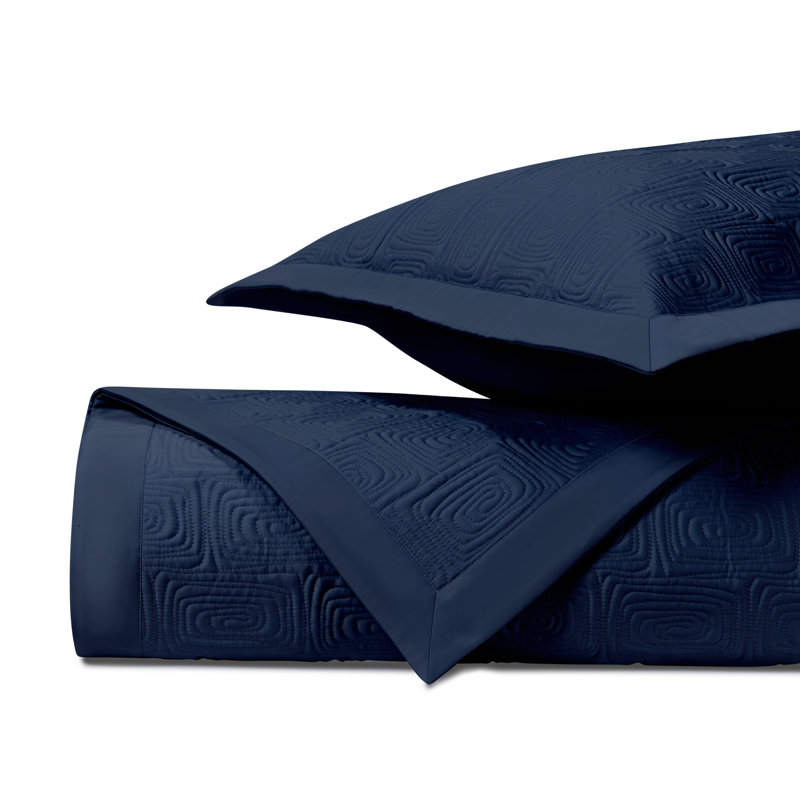 Maze Quilted Sateen Coverlet Set, King Coverlet + 2 King Shams, Navy Blue