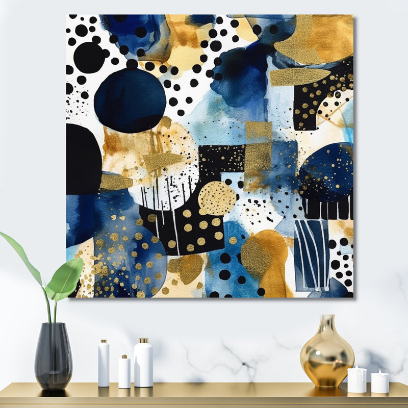 Motif abstrait avec textures bleues et dorées - impression, H 24 po x l 24 po x P 1 po, Toile tendue