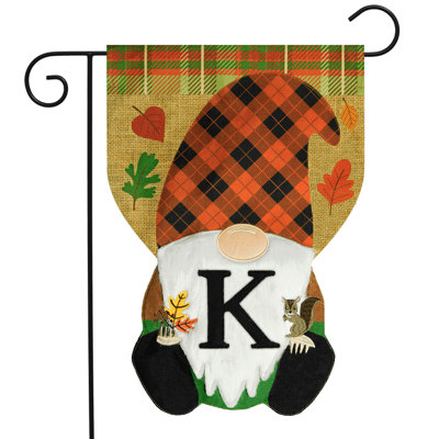 Fall Gnome Burlap Monogram Letter K Garden Flag
