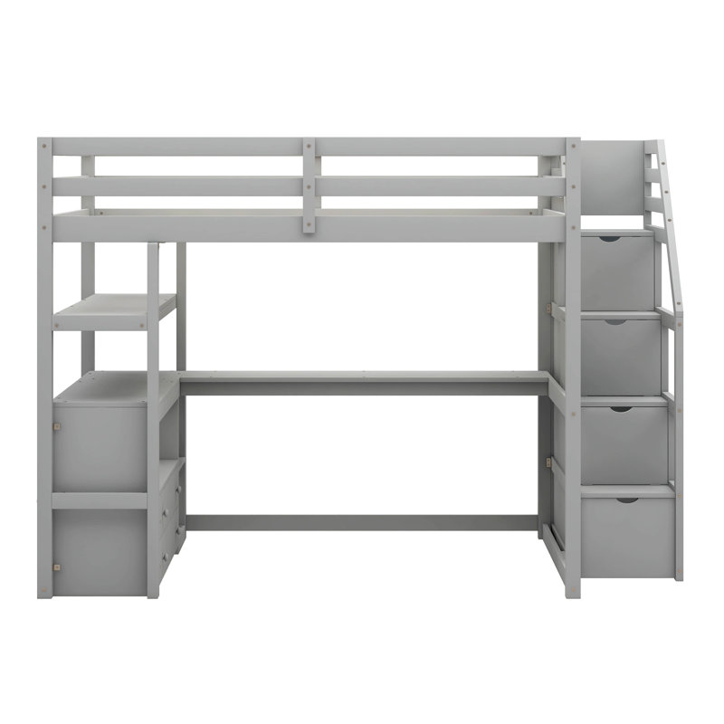 Lit mezzanine double avec tiroirs Varujhan Kids, Gris