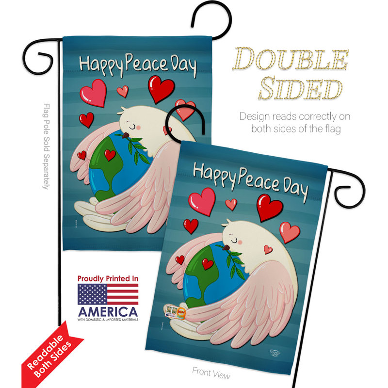 Drapeau de jardin en polyester 19 po x 13 po Happy Peace Day