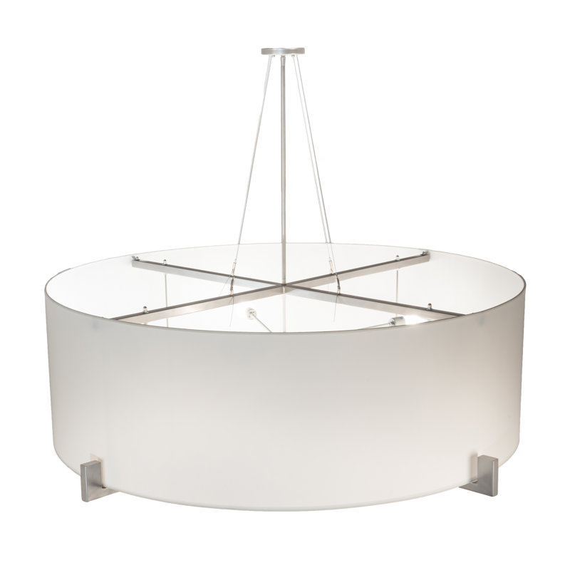 60" White and Nickel Drum Chandelier with Acrylic Shade