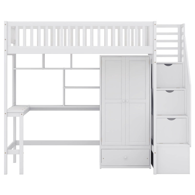 Imantas Kids Twin Loft Bed with Drawers, White