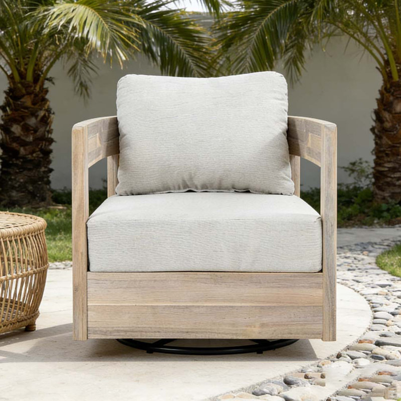 Fauteuil club d'extérieur pivotant en bois, Blanc clair