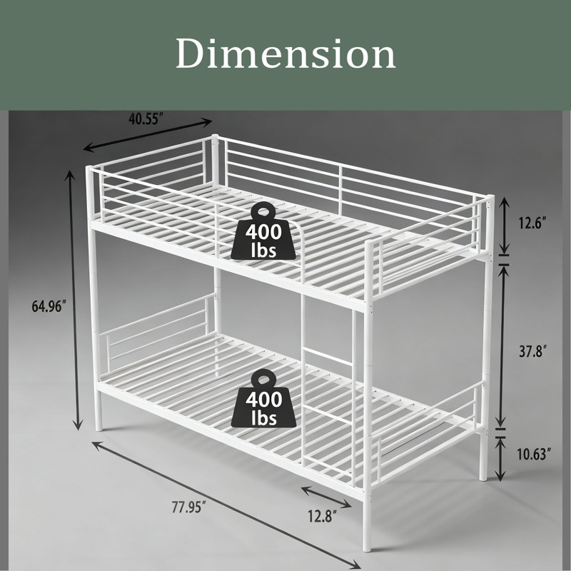 Lit superposé avec échelle et garde-corps élevé, capable de se diviser, lit superposé en métal, espace de rangement, silencieux, taille simple sur simple