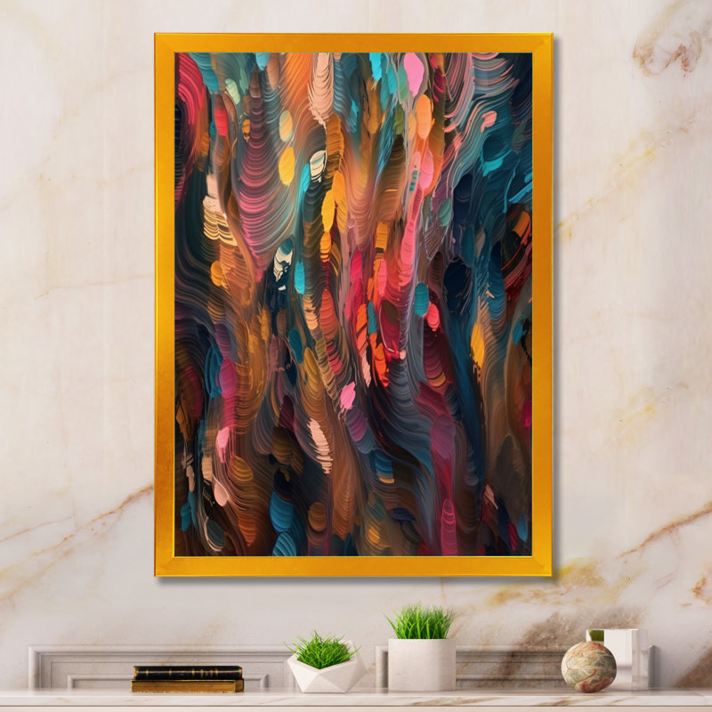 Random Swirls Abstract - Abstract Geometric Canvas Prints, 20" H x 12" W x 1" D, Gold Picture Framed Canvas