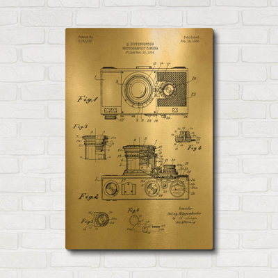 'Camera, 1936 Blueprint Patent Parchment' By LUXE Gold Metal Wall Art, 24" x 36"