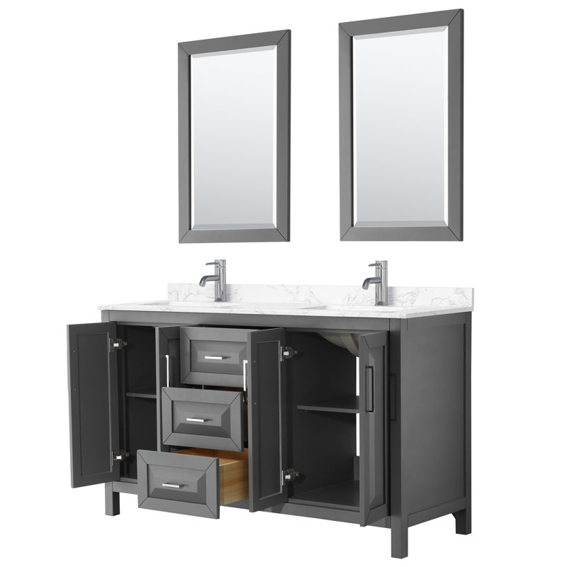 Daria 60'' W Double Vanity, Dark Gray, Carrara Cultured Marble, Polished Chrome