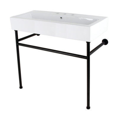 Évier de console en porcelaine 39 po avec pieds en acier inoxydable Fauceture New Haven (centres de 8 po)
