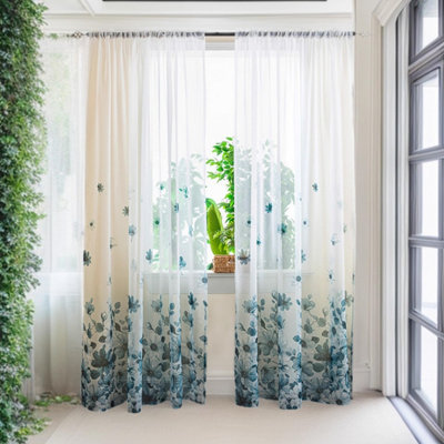 Floral Sheer Curtains,Butterfly Print- Charming Modern Floral Curtains for Living Room, Dining Room, & Bedroom
