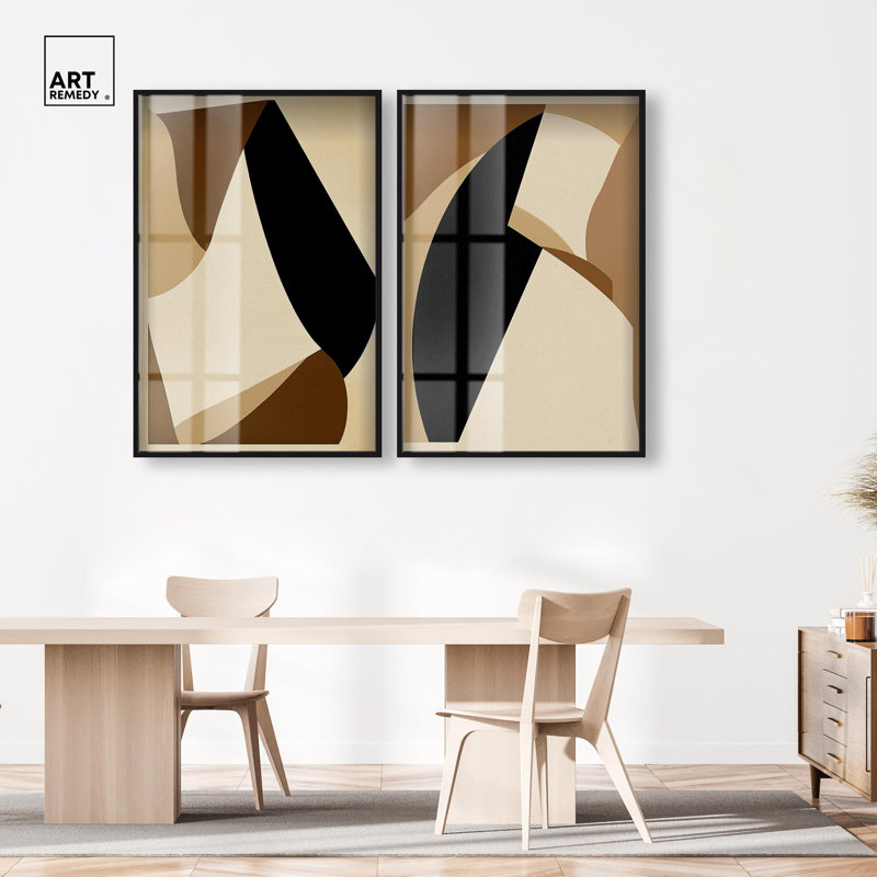 Desert Forms Duo Shadowbox Print Abstract Boho Art Set by Art Remedy, Black Frame, 10 x 15, 55" H x 37" W, Black Frame