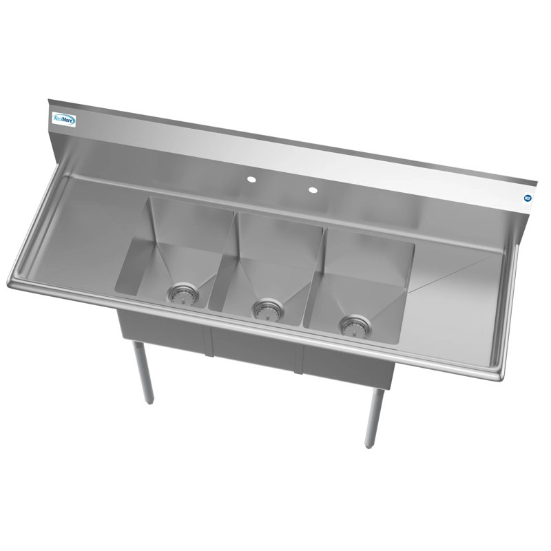 Flush Mount Kitchen Sink, 10" H x 22" W x 60" D
