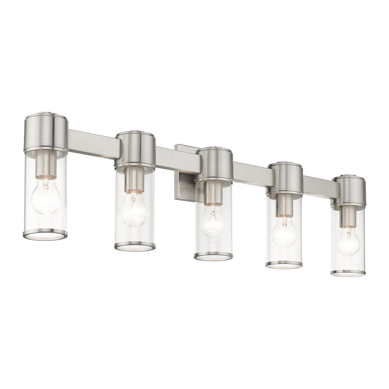 Éclairage de salle de bain 5 lumières à intensité variable Edgerin, Nickel brossé