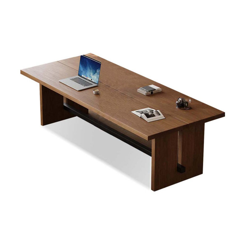 Nut-brown Rectangular Solid Wood Dining table, 29.53"H x 86.61"L x 35.43"W
