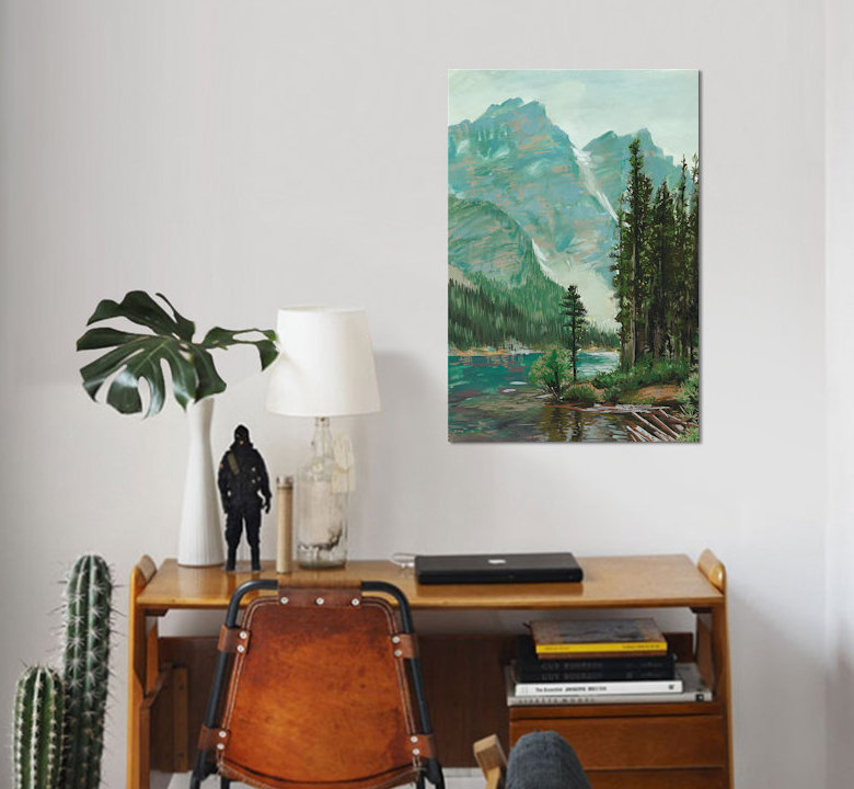 «Mountainscape III», reproduction d'aquarelle sur toile tendue, H 26 po x l 18 po x P 1,5 po, Pas de tapis, Toile tendue
