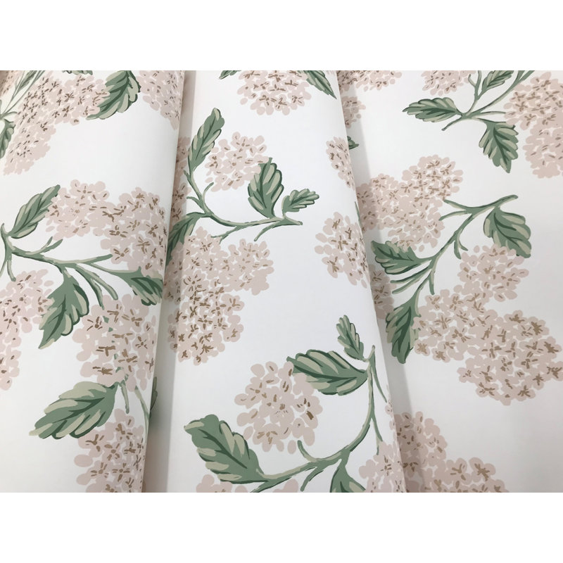 Papier peint 27 'x 27 "Hydrangea, Beige / Rose