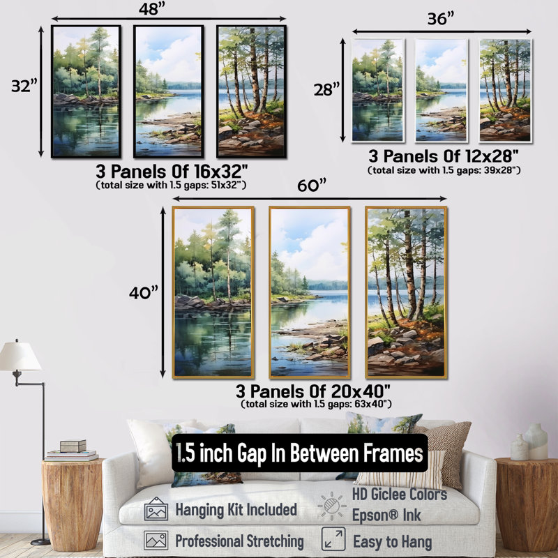 Ensemble de décorations murales Lakes Rivers Scandinavian Tranquility I - River, H 28 po x l 36 po x P 1 po