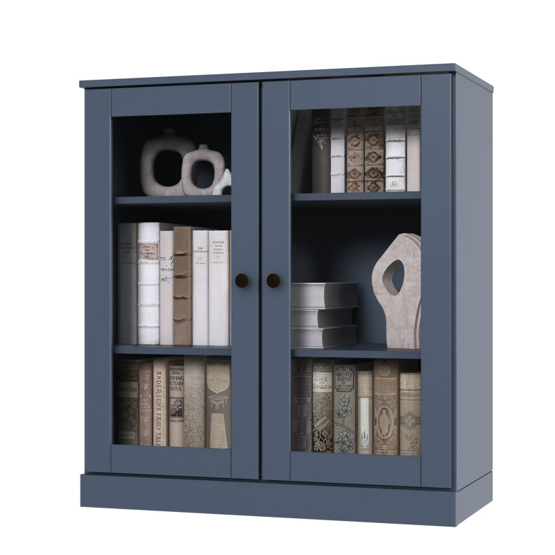 Palace Imports 100% Solid Wood Short Bookcase with Glass Doors, Adjustable Shelves, Modular Storage Bookshelf, 32" W x 35.75" H