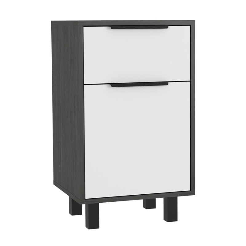 Kaia Z Nightstand with 1 Drawer and 1 Cabinet, Smokey Oak/White