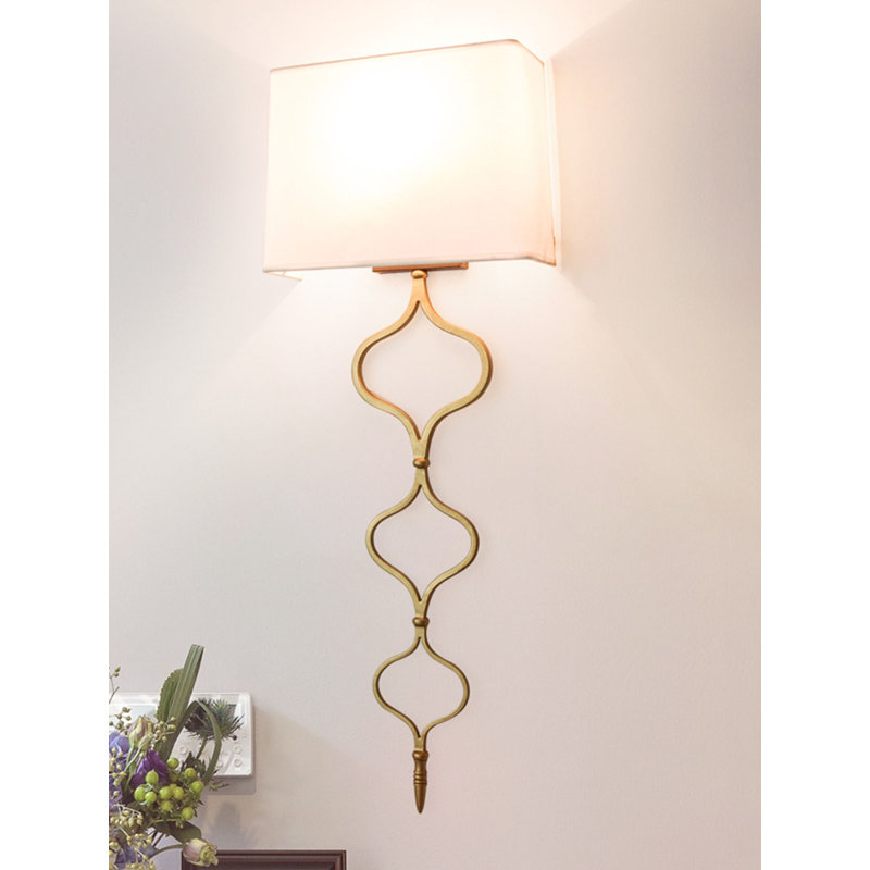 Applique murale en fer forgé de couleur cuivre avec abat-jour en tissu