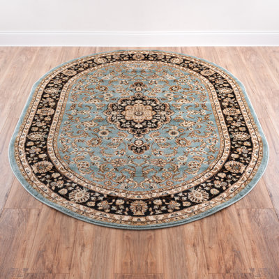Belliere Medallion Kashan Light Blue Traditional Rug