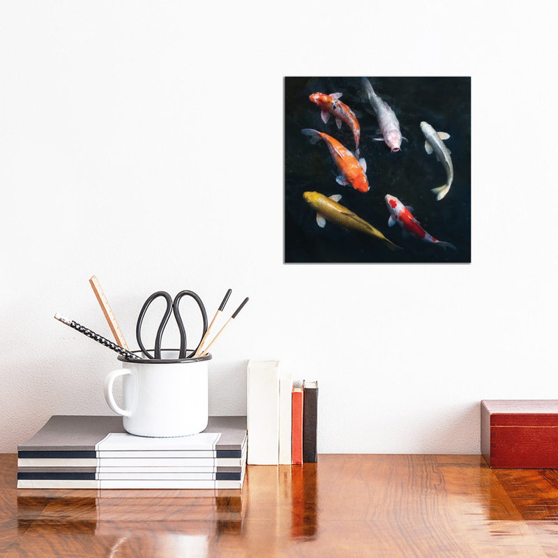 Colourful Koi Carps in a Garden Pond 1 Piece Wrapped Canvas Wall Art, 30.48 cm H x 30.48 cm W