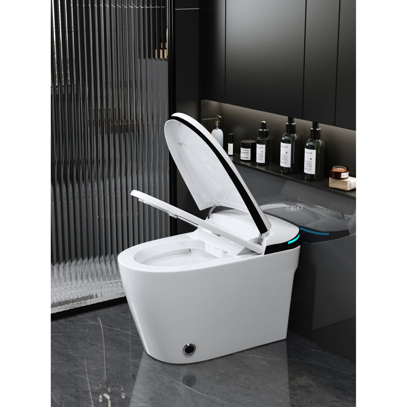 White Porcelain Smart Bidet Toilet - Auto Open/Close Seat, Foot Sensor, Flush, Night Seat Intelligent Lid, Warm Air Drying, Women Washing, Porcelain, Move Washing