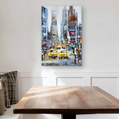 Urban scene with yellow taxis - Contemporary metal print decor