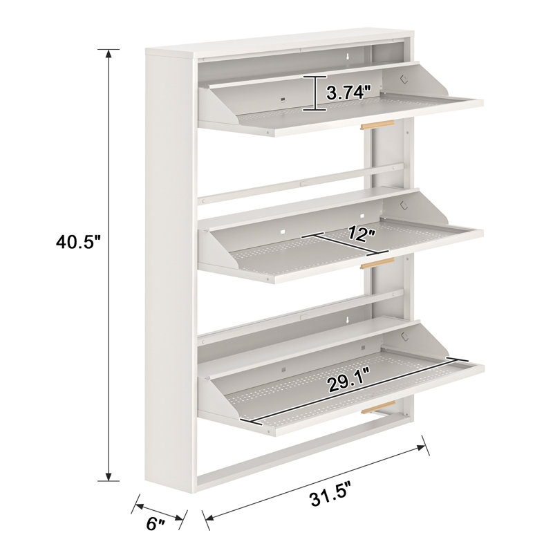 31.5"W Metal Shoe Storage Cabinet with 3 Flip Drawers