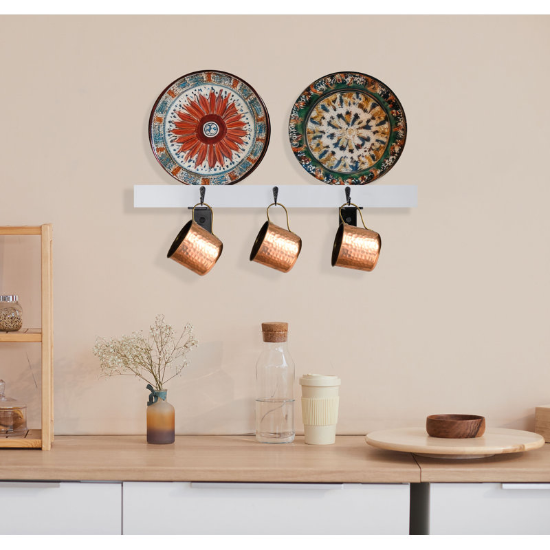 Rayne Plate Display Shelves With Hooks, White, 24/3/2