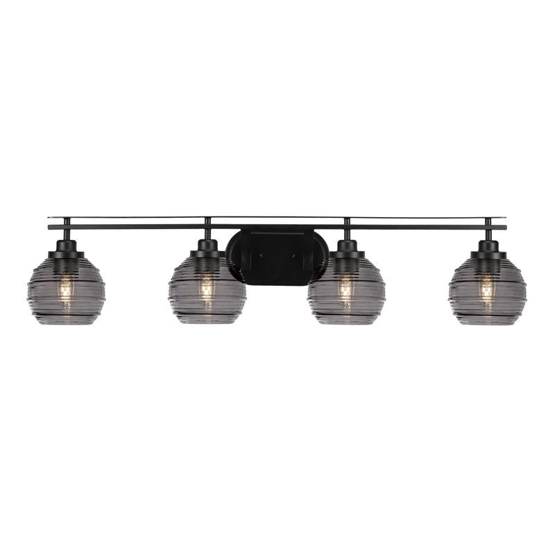 Barre d'éclairage de salle de bain 4 lumières Jeffenese, Fumée, Noir mat