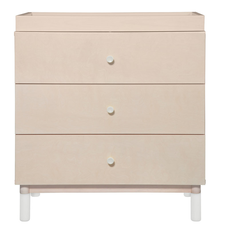 Washed Natural and White 3-Drawer Changing Table Dresser