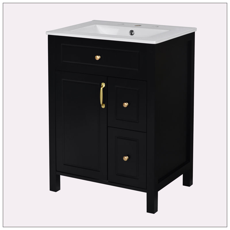 24-Inch Bathroom Vanity with Ceramic Sink, Black