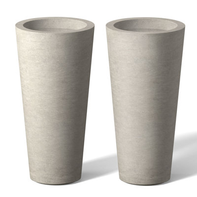 8 po Ensemble de 2 pots / pots ronds en béton gris clair avec trous de drainage