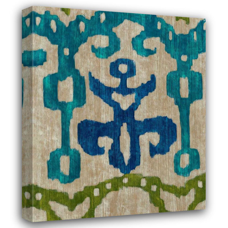 «Bungalow Rose Zarris», art graphique sur toile tendue Chariklia: Teal Ikat III, H 18 po x l 15 po
