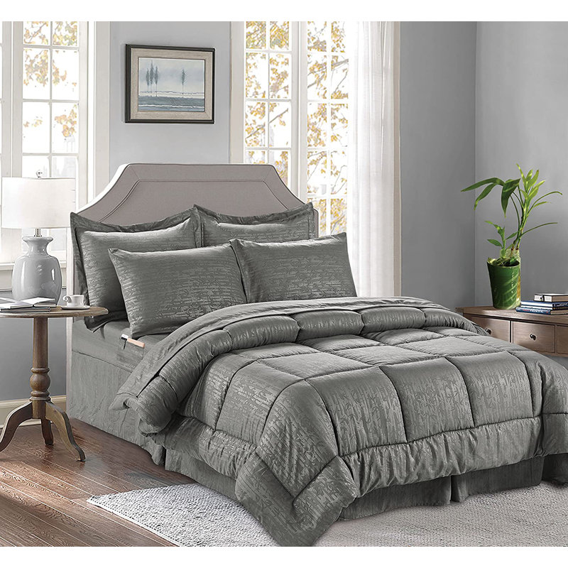 Ensemble d'édredon 8 pièces Silky Soft Bamboo Design - Hypoallergénique - Double / Grand, Gris, Grand
