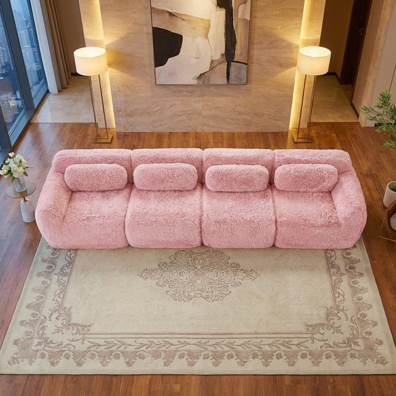 149'' Soft And Fluffy Plush Fabric,Boneless Sofa,32D High Density Sponge Ergonomic Design,Full-compression Vacuum Packaging,Free Combination Buckle Connection For Bedroom,Study,Home Theater
