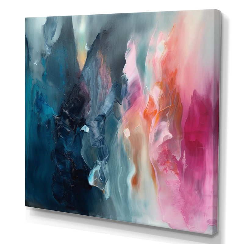 «Desyree Blue and Pink Spatula Abstract», art mural abstrait, L 24 po x H 24 po, Toile tendue