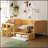 Wooden Daybed With Storage Shelves And Lockers, Multi-Functional Bed With Study Desk And Matching Stool, Natural