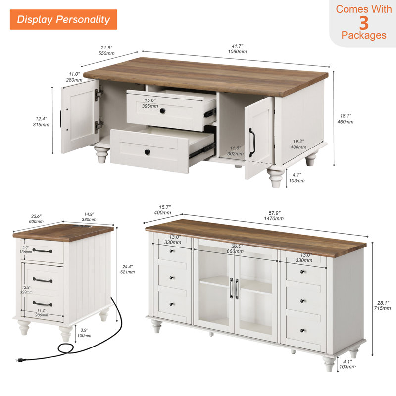 Scarlett Coffee Table Set, 3 Pcs: End Table, Console Table, Coffee Table