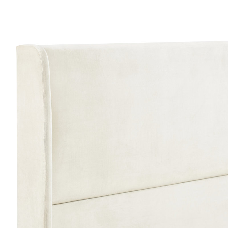 Beige Velvet Wingback Platform Bed, Queen, Long-Wearing Build, Beige, Queen
