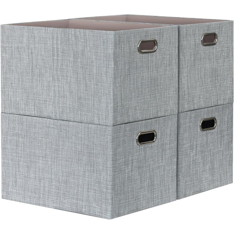 4-pack Silver Gray Linen Collapsible Storage Bins
