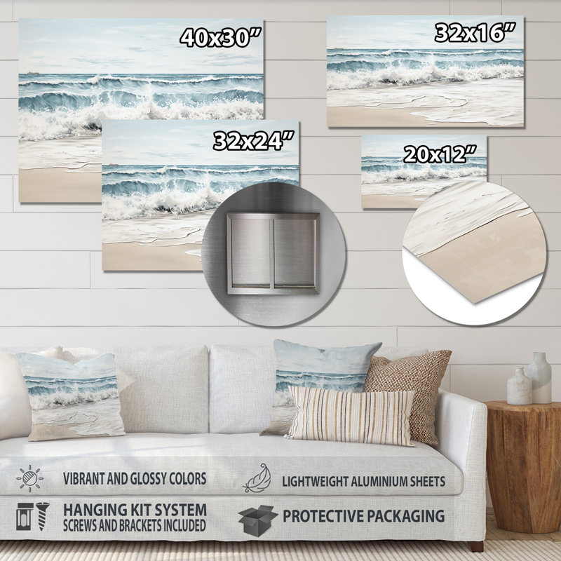 Plage minimalisme paysage III - décoration murale nautique et plage en métal, H 24 po x l 32 po