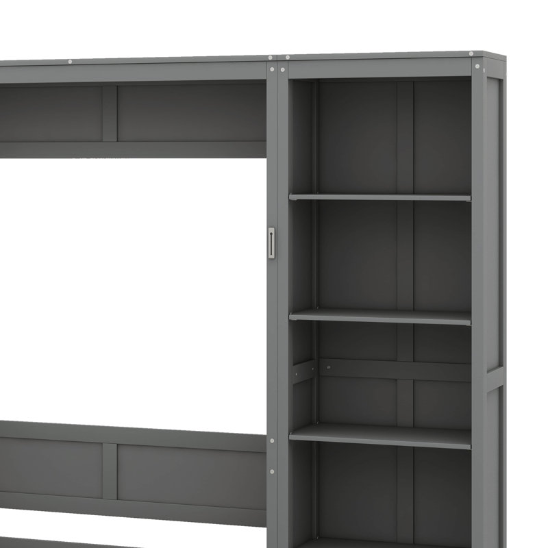Grand lit caché pour plus d'espace avec tablettes de rangement, gris