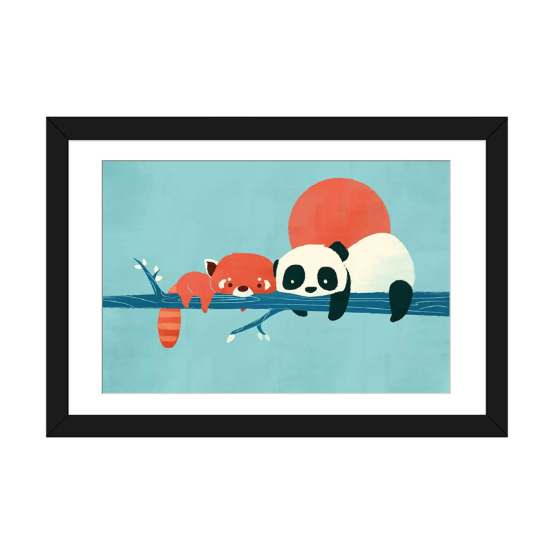 «Pandas», impression sur toile tendue, Papier d'art encadré noir, H 24 po x l 32 po x P 1 po, Blanc